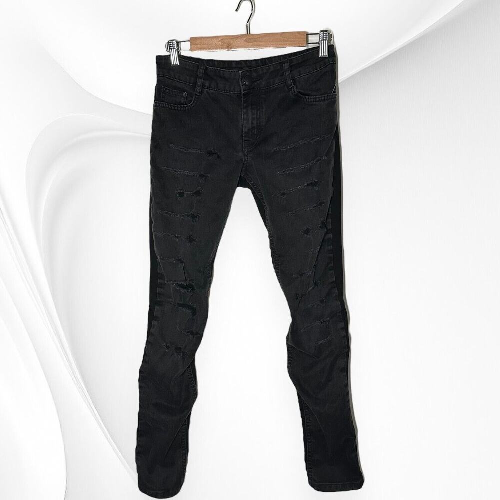 MAJE Denim Front Ponte Back Hybrid Pants Jeans Skinny Ripped Mid Rise Black 40 8
